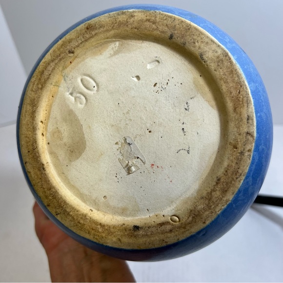 Vintage Red Wing American Art Pottery Blue Stipple Tilt Ball Pitcher #50 - Picture 5 of 10